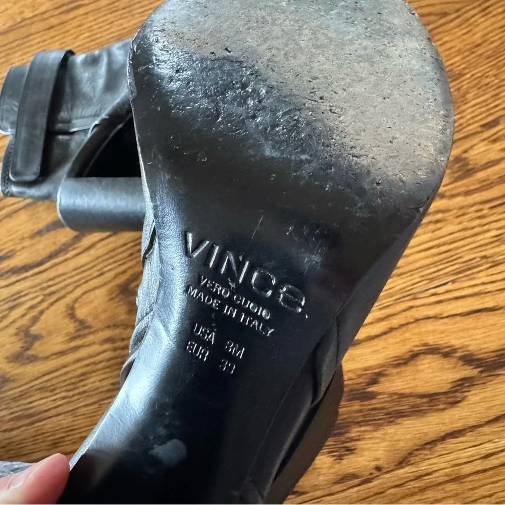 VINCE Brigham Open Toe Black Leather Bootie | Size 8